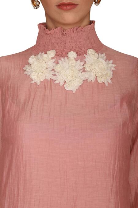 Shop_Varun Bahl_Pink Chanderi Kurta High Neck Cape Set_Online_at_Aza_Fashions
