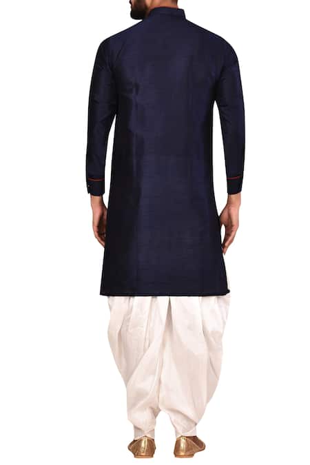 Shop_Arihant Rai Sinha_Blue Silk, Cotton Kurta Pant Set _at_Aza_Fashions