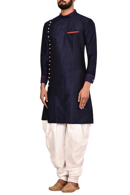 Buy_Arihant Rai Sinha_Blue Silk, Cotton Kurta Pant Set _Online_at_Aza_Fashions