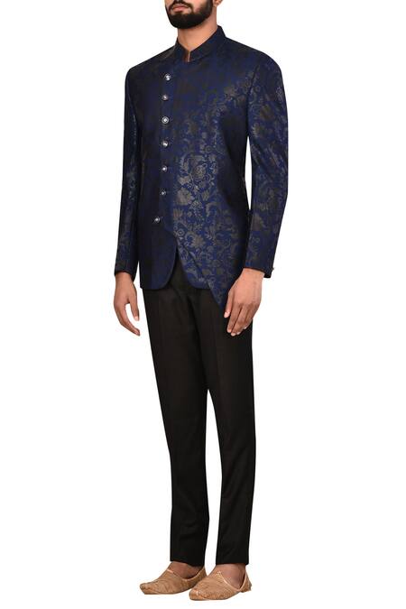 Buy_Arihant Rai Sinha_Blue Terry Rayon Asymmetric Bandhgala With Pants_Online_at_Aza_Fashions