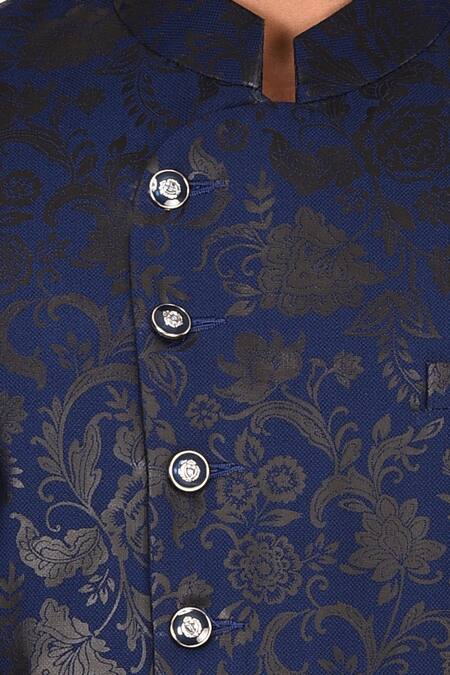 Arihant Rai Sinha_Blue Terry Rayon Asymmetric Bandhgala With Pants_at_Aza_Fashions