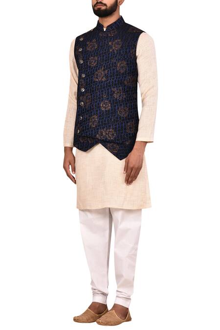 Buy_Arihant Rai Sinha_Blue Terry Rayon Overlap Bundi_Online_at_Aza_Fashions