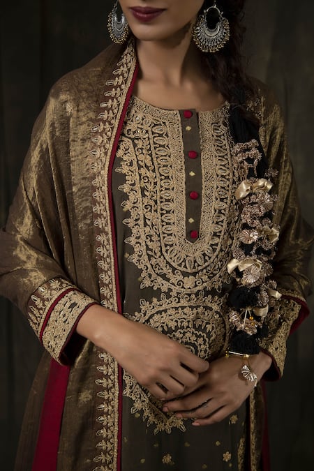 Heena Kochhar_Brown Embroidered Kurta Sharara Set_Online_at_Aza_Fashions