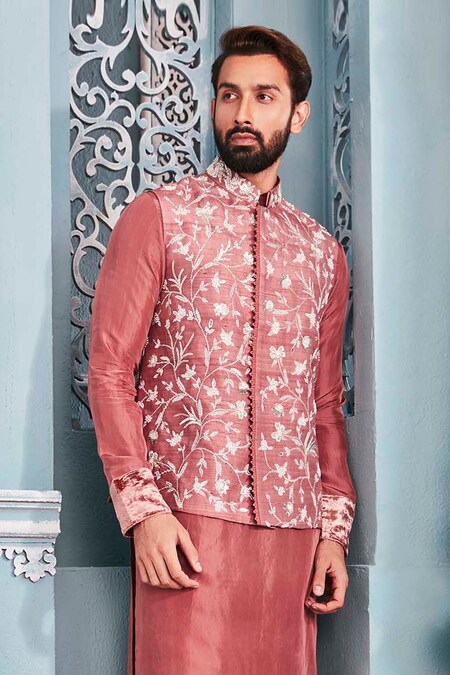 Mahima Mahajan Pink Raw Silk Embroidered Nehru Jacket Set