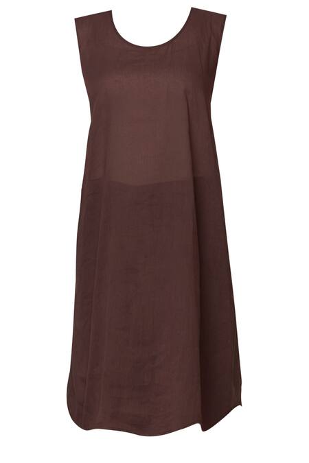 Shop_Urvashi Kaur_Wine Chanderi Silk Embroidery Round Neck Asymmetric Tunic With Inner _Online_at_Aza_Fashions