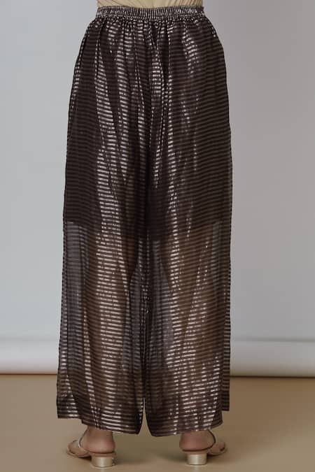 Urvashi Kaur Brown Tissue, Silk Zari Striped Pant Online at Aza Fashions Urvashi Kaur_Brown Tissue, Silk Zari Striped Pant _Online_at_Aza_Fashions