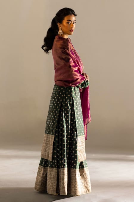 Mimamsaa_Green Pure Brocade Silk Woven Floral Round Aris Kurta Gharara Set  _Online_at_Aza_Fashions