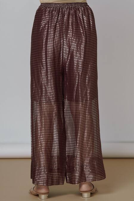 Urvashi Kaur Brown Tissue, Silk Zari Striped Pant Online at Aza Fashions Urvashi Kaur_Brown Tissue, Silk Zari Striped Pant _Online_at_Aza_Fashions