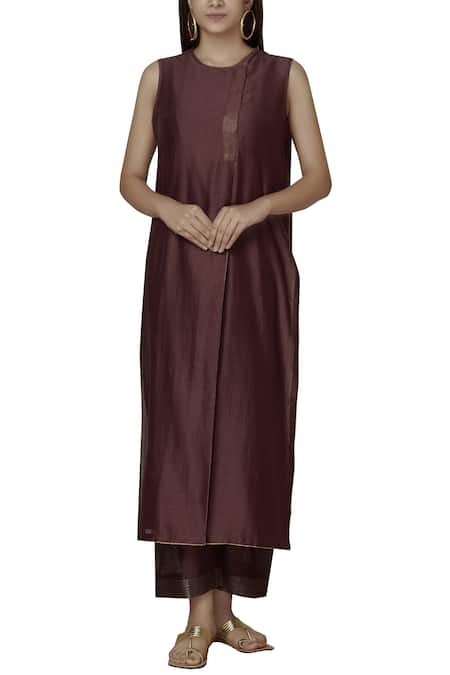 Urvashi Kaur Brown Chanderi Silk Zari Straight Pant 