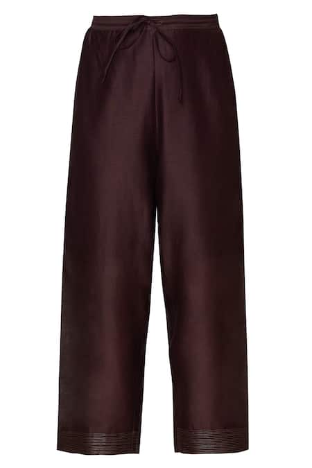 Shop Urvashi Kaur Brown Chanderi Silk Zari Straight Pant at Aza Fashions Shop_Urvashi Kaur_Brown Chanderi Silk Zari Straight Pant _at_Aza_Fashions