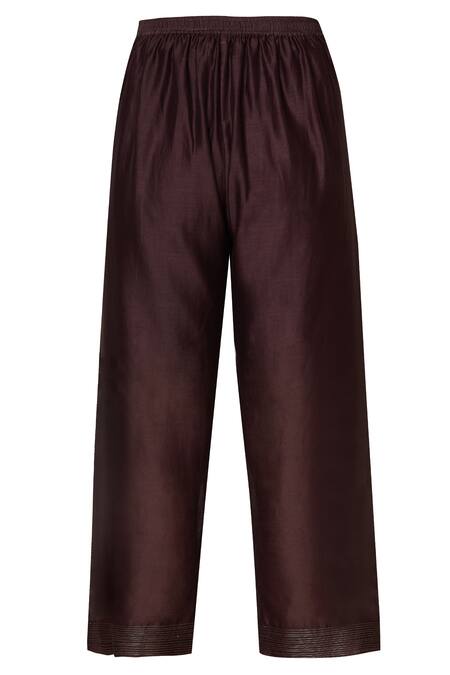 Urvashi Kaur Brown Chanderi Silk Zari Straight Pant Online at Aza Fashions Urvashi Kaur_Brown Chanderi Silk Zari Straight Pant _Online_at_Aza_Fashions