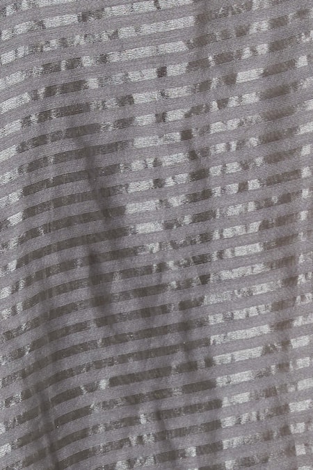 Urvashi Kaur_Silver Tissue, Silk Zari Shawl Neck Striped Jacket _at_Aza_Fashions