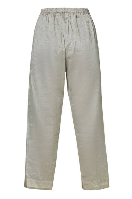 Urvashi Kaur Silver Chanderi Silk Crushed Calf-length Pants Online at Aza Fashions Urvashi Kaur_Silver Chanderi Silk Crushed Calf-length Pants _Online_at_Aza_Fashions