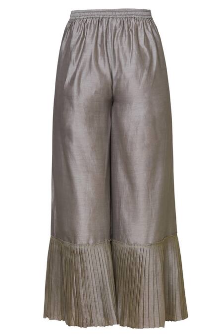 Urvashi Kaur Gray Chanderi Silk Pleated Palazzo Online at Aza Fashions Urvashi Kaur_Gray Chanderi Silk Pleated Palazzo _Online_at_Aza_Fashions