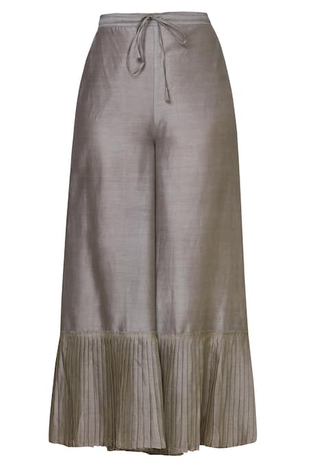 Shop Urvashi Kaur Gray Chanderi Silk Pleated Palazzo at Aza Fashions Shop_Urvashi Kaur_Gray Chanderi Silk Pleated Palazzo _at_Aza_Fashions