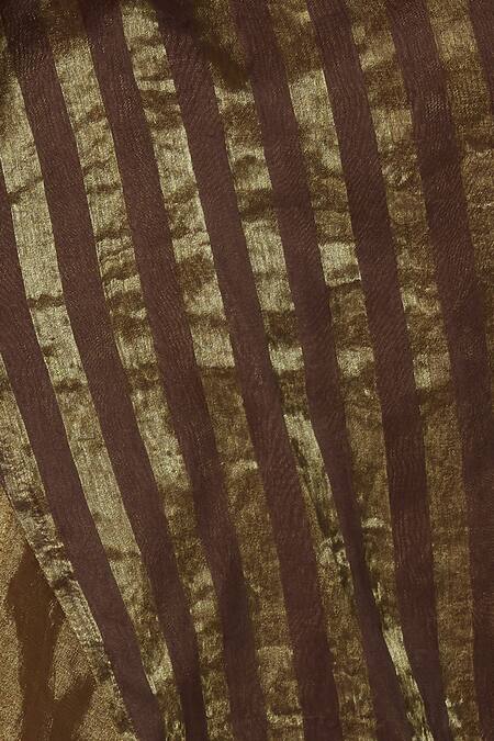 Shop_Urvashi Kaur_Brown Tissue, Silk Open Neck Striped Woven Reversible Handkerchief Jacket _Online_at_Aza_Fashions