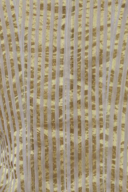 Urvashi Kaur_Gold Tissue, Silk Open Neck Woven Striped Reversible Handkerchief Jacket _at_Aza_Fashions