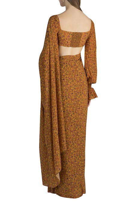 Shop Masaba Yellow Printed Crepe Saree at Aza Fashions Shop_Masaba_Yellow Printed Crepe Saree_at_Aza_Fashions