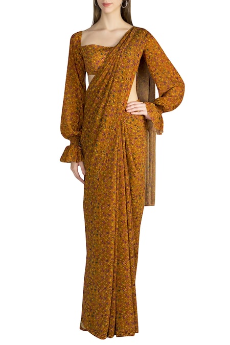 Masaba Yellow Printed Crepe Saree Online at Aza Fashions Masaba_Yellow Printed Crepe Saree_Online_at_Aza_Fashions