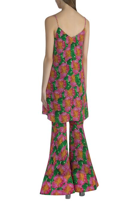 Shop_Masaba_Pink Crepe Printed Kurta Sharara Set_at_Aza_Fashions