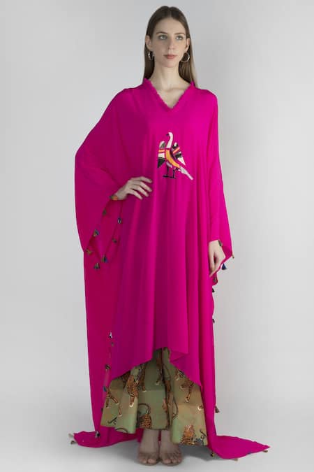 Masaba_Pink Crepe Silk Embroidered Kurta Set_Online_at_Aza_Fashions
