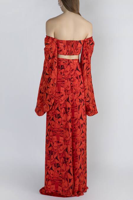 Shop Masaba Red Crepe Printed Skirt Set at Aza Fashions Shop_Masaba_Red Crepe Printed Skirt Set_at_Aza_Fashions