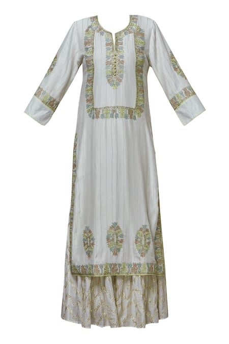 Buy Simar Dugal Off White Chanderi Round Kurta Sharara Set Online at Aza Fashions Buy_Simar Dugal_Off White Chanderi Round Kurta Sharara Set _Online_at_Aza_Fashions