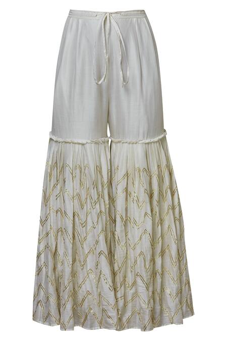 Shop Simar Dugal Off White Chanderi Round Kurta Sharara Set Online at Aza Fashions Shop_Simar Dugal_Off White Chanderi Round Kurta Sharara Set _Online_at_Aza_Fashions