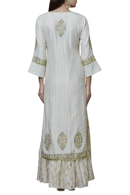 Shop Simar Dugal Off White Chanderi Round Kurta Sharara Set at Aza Fashions Shop_Simar Dugal_Off White Chanderi Round Kurta Sharara Set _at_Aza_Fashions
