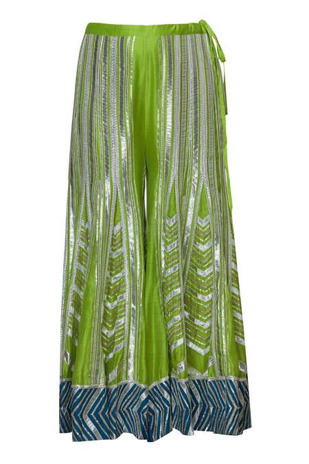 Shop_Simar Dugal_Blue Chanderi Round Kurta Gharara Set  _Online_at_Aza_Fashions