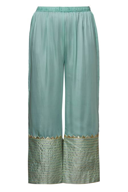 Shop_Simar Dugal_Green Chanderi Round Anarkali Set  _Online_at_Aza_Fashions