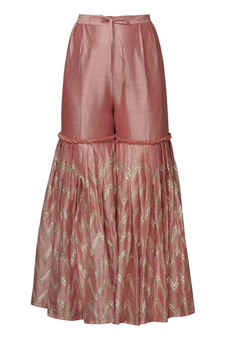 Shop Simar Dugal Pink Chanderi Round Kurta Sharara Set Online at Aza Fashions Shop_Simar Dugal_Pink Chanderi Round Kurta Sharara Set _Online_at_Aza_Fashions