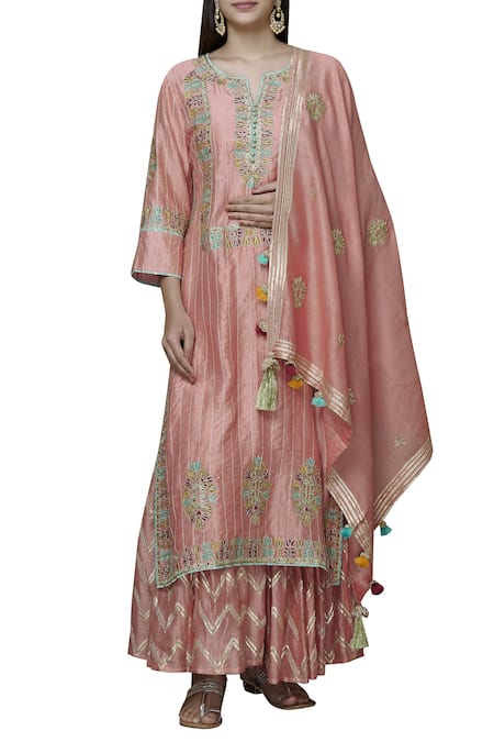 Simar Dugal Pink Chanderi Round Kurta Sharara Set  