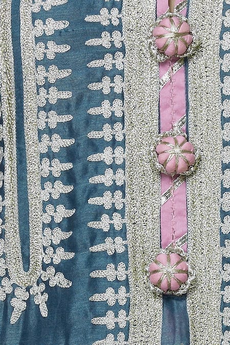 Simar Dugal_Blue Chanderi Round Kurta Gharara Set  _at_Aza_Fashions