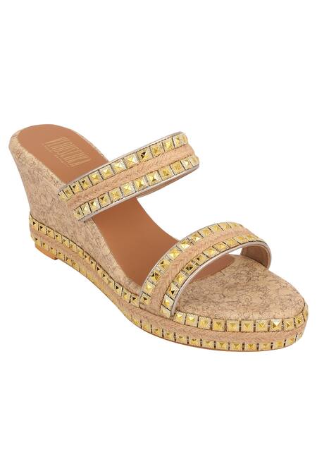 Shop_Veruschka By Payal Kothari_Gold Embellished Wedges_at_Aza_Fashions