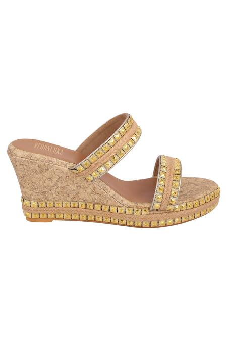 Veruschka By Payal Kothari_Gold Embellished Wedges_Online_at_Aza_Fashions