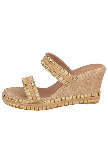 Buy_Veruschka By Payal Kothari_Gold Embellished Wedges_Online_at_Aza_Fashions