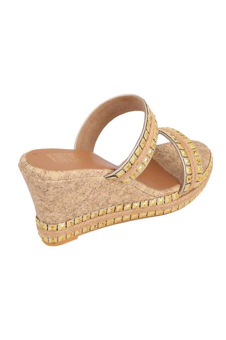 Shop_Veruschka By Payal Kothari_Gold Embellished Wedges_Online_at_Aza_Fashions