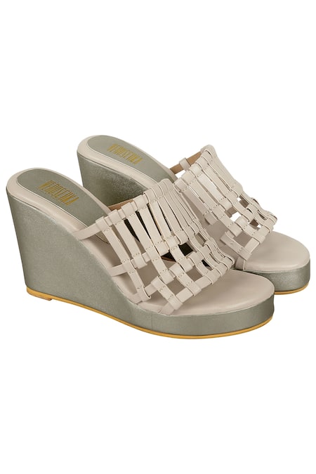 Veruschka By Payal Kothari Cream Metallic Wedges 