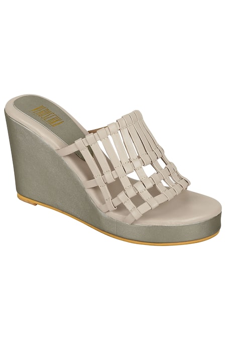 Shop Veruschka By Payal Kothari Cream Metallic Wedges at Aza Fashions Shop_Veruschka By Payal Kothari_Cream Metallic Wedges _at_Aza_Fashions