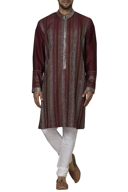 Manish Malhotra Maroon Silk Embroidered Kurta Set