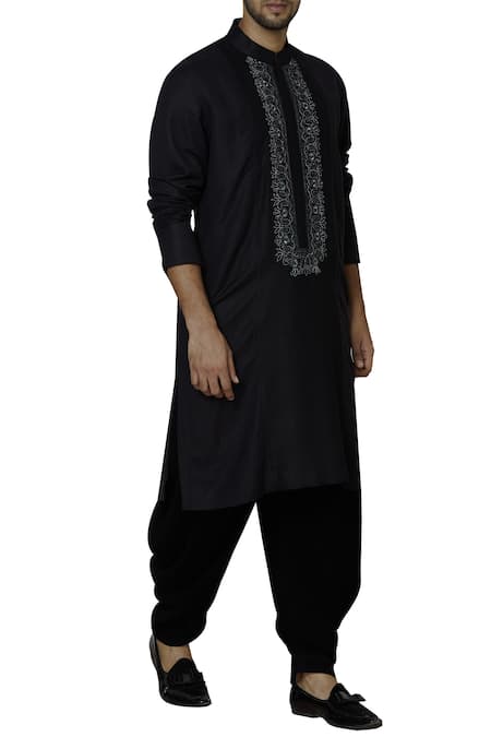 Manish Malhotra Black Silk Embroidered Kurta Set