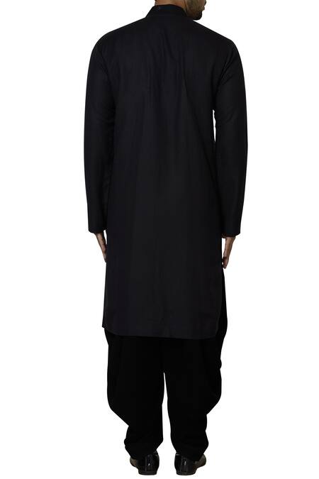 Shop_Manish Malhotra_Black Silk Embroidered Kurta Set_at_Aza_Fashions
