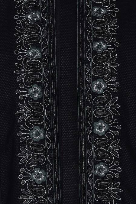 Manish Malhotra_Black Silk Embroidered Kurta Set_at_Aza_Fashions