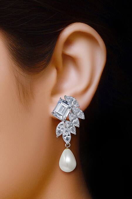 Shop_Tsara_White Crystals Drop Earrings_at_Aza_Fashions