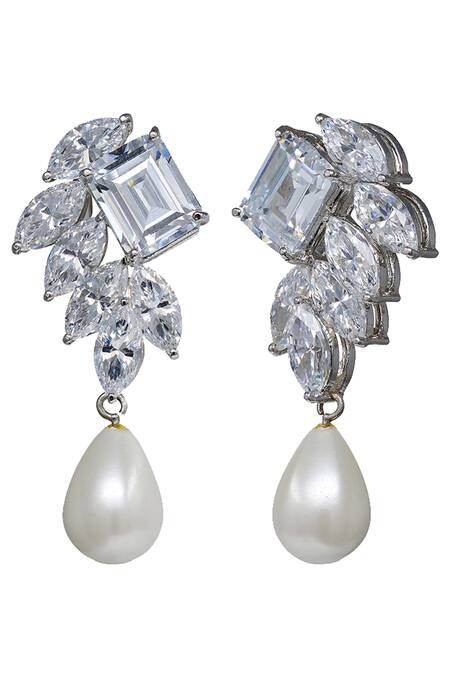 Tsara_White Crystals Drop Earrings_Online_at_Aza_Fashions