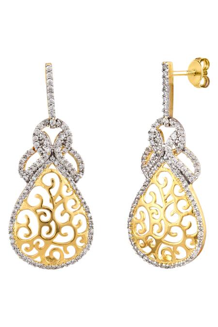 Tsara_Gold Plated Crystal Filigree Drop Earrings_Online_at_Aza_Fashions