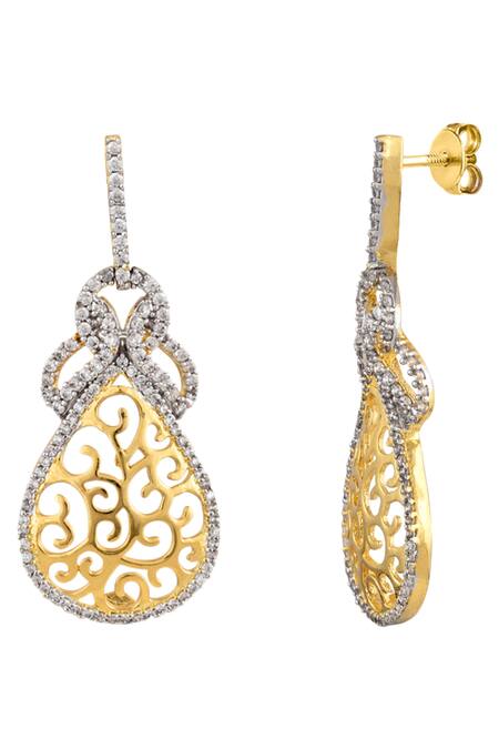 Buy_Tsara_Gold Plated Crystal Filigree Drop Earrings_Online_at_Aza_Fashions