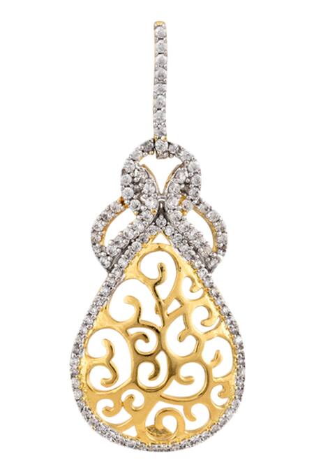 Shop_Tsara_Gold Plated Crystal Filigree Drop Earrings_Online_at_Aza_Fashions