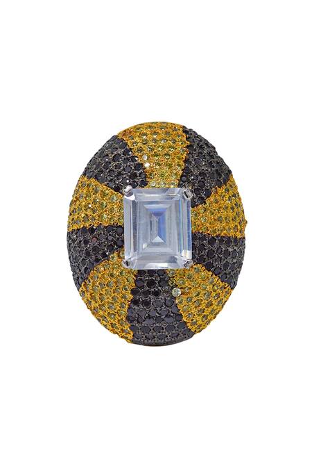 Tsara_Black Crystal Ring_Online_at_Aza_Fashions